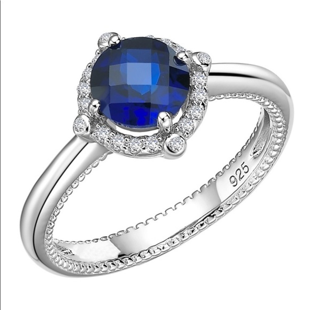 LaFonn Platinum Plated Diamond Blue Sapphire Ring
